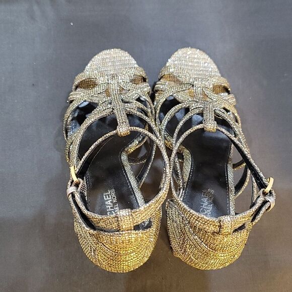 MICHAEL KORS WOMEN'S SANDRA GLITTER CAGED PLATFORM HEELS G1 - Picture 10 of 16